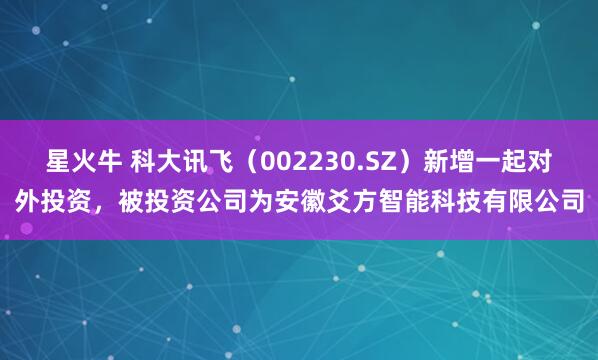 星火牛 科大讯飞（002230.SZ）新增一起对外投资，被投资公司为安徽爻方智能科技有限公司