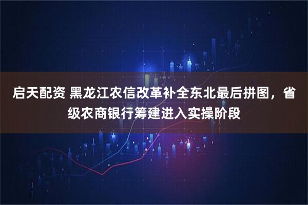 启天配资 黑龙江农信改革补全东北最后拼图，省级农商银行筹建进入实操阶段